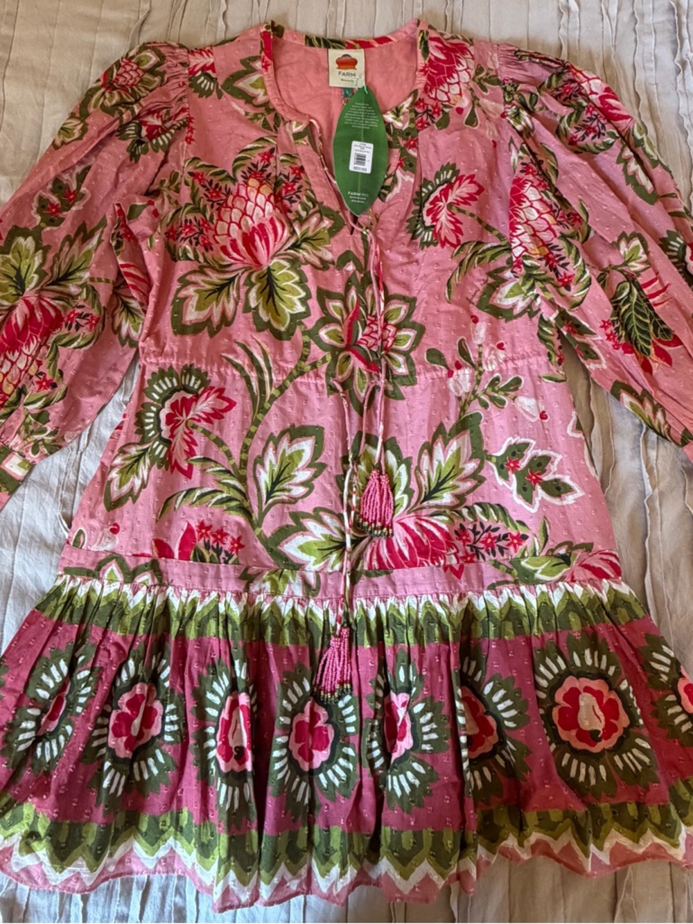 Farm Rio Aura Peasant Soft Pink Dress NWT Size L - Picture 7 of 14